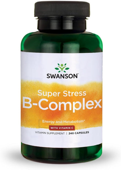 Swanson Super Stress B-Complex Energy and Wellness Food Supplement (240 Capsules, 2 Pack)