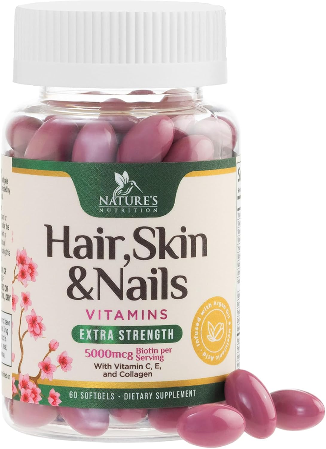 Hair, Skin and Nails Vitamins - Biotin 5000mcg with Collagen, Argan Oil and Hyaluronic Acid - 120 Softgels - görsel 10