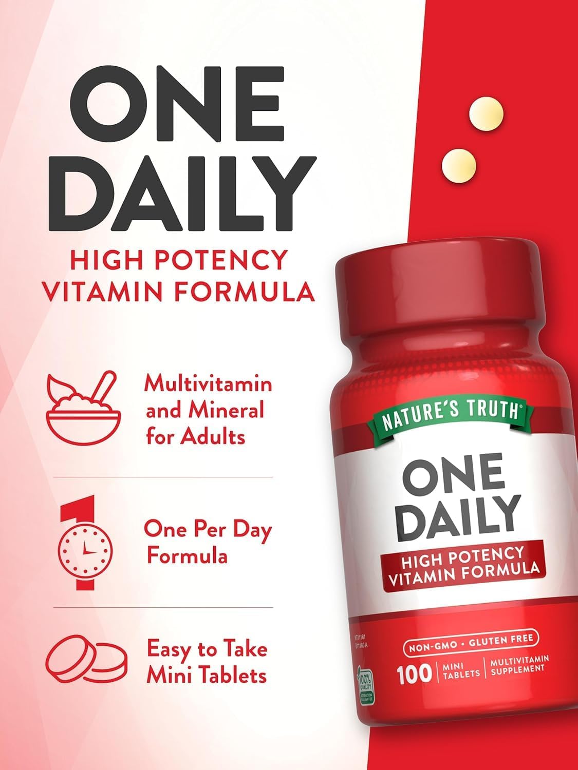 One Daily Women's and Men's Essential Multivitamin | 100 Mini Tablets | Non-GM & Gluten-free | Nature's Truth - görsel 5
