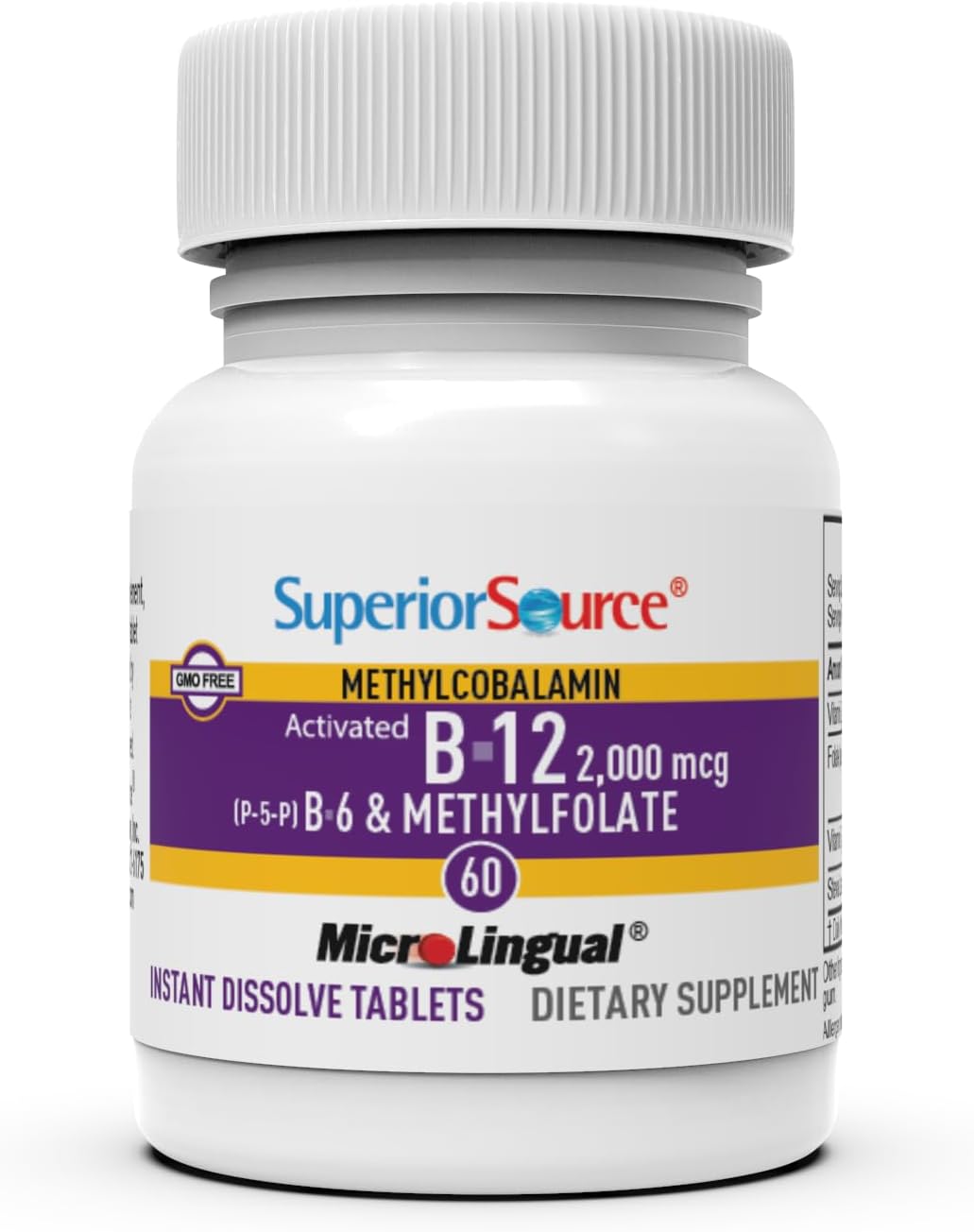Superior Source No Shot Vitamin B12 Methylcobalamin 2000 mcg with B6 and Methylfolate - 60 Sublingual Tablets - görsel 4