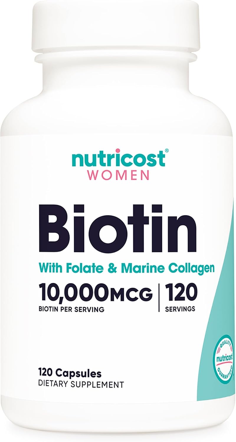 Nutricost Biotin 10,000mcg with Folate and Collagen - 120 Capsules - görsel 1