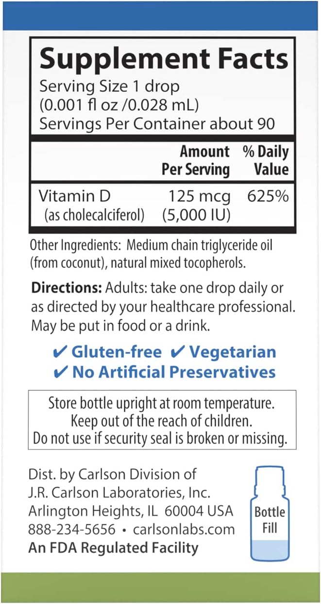 Carlson Super Daily D3 5,000 IU (125 mcg) per Drop, Vitamin D Drops, Unflavoured, 90 Drops - görsel 3