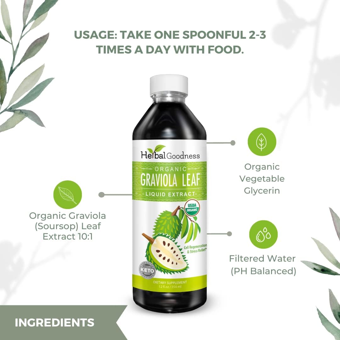 Herbal Goodness Soursop Graviola Liquid Drops - 15X Strength Organic Guanábana Extract - Vegan, Non-GM, Alcohol-Free, 355 ml - görsel 7