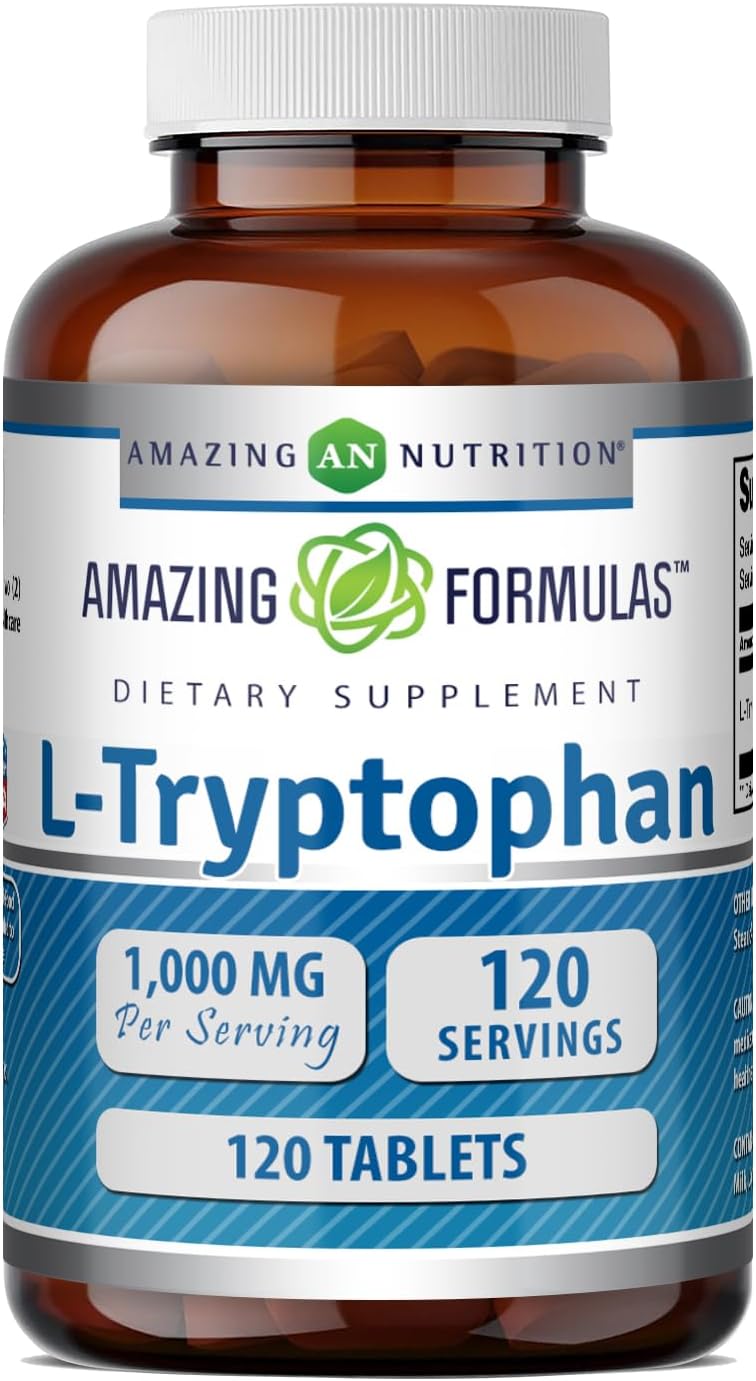 Amazing Formulae L-Tryptophan 1000mg Tablets Supplement - Non-GMO, Gluten-free - 120 Count - görsel 1