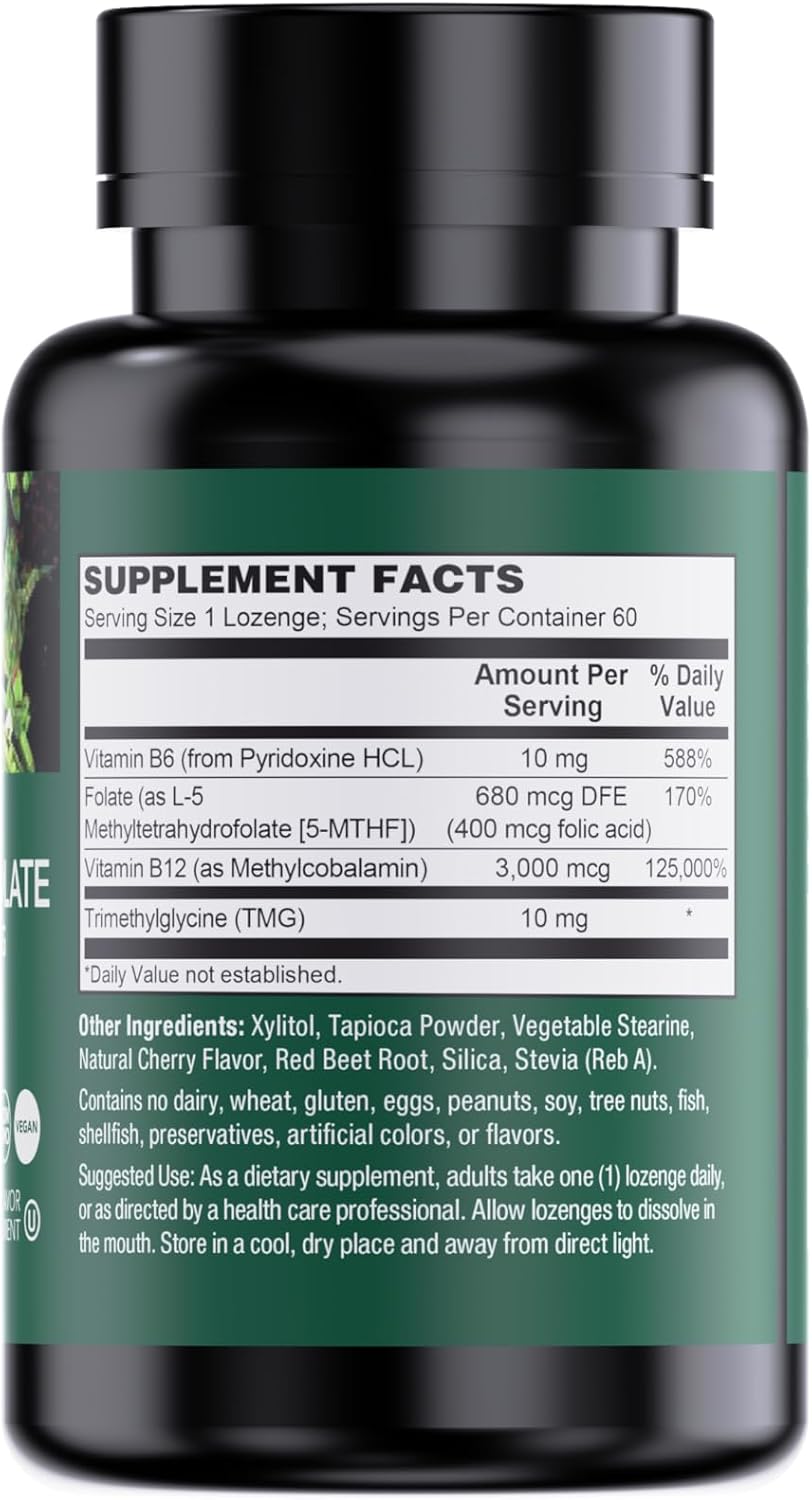 PlantFusion Vegan B12 Methyl 3000 mcg + Folate 400mcg - Sublingual Vitamins - Contributes to Normal Energy, Homocysteine & Nervous System Function - Cherry Flavour, 60 High Potency Lozenges for Fast Absorption - görsel 7
