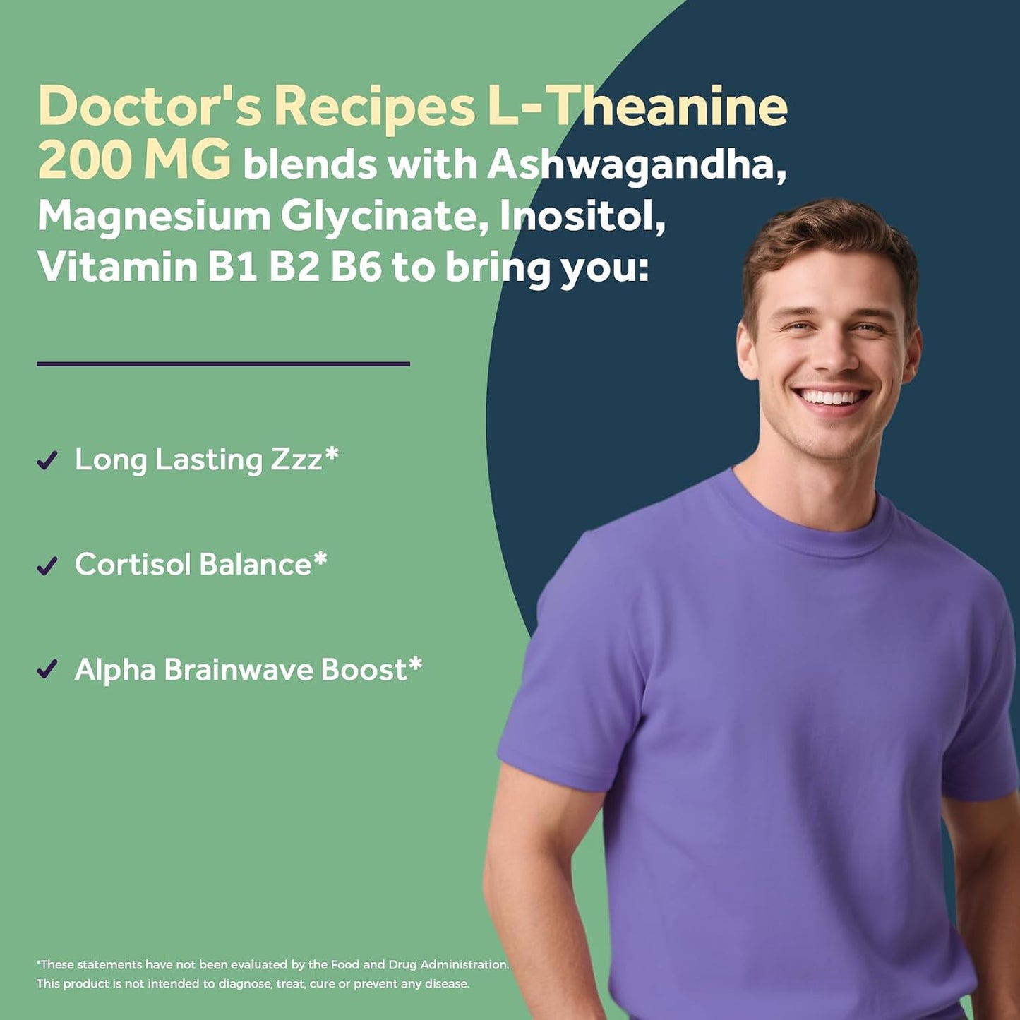 Doctor's Recipes L-Theanine 200mg with Magnesium Glycinate, Ashwagandha, Inositol, B6, B1, B2 - Calm and Focus Support, Vegan, 90 Capsules - görsel 3