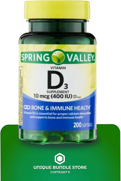 Vitamin D3 10 µg (400 IU), 200 Softgels – Food Supplement