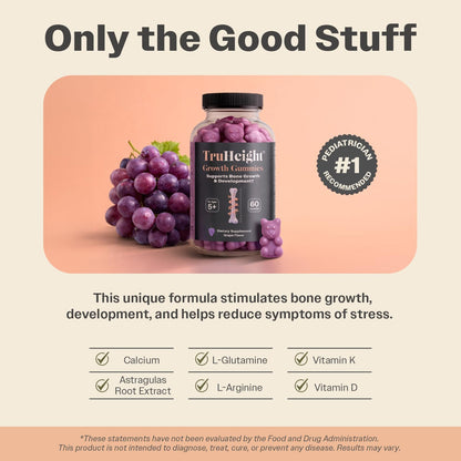 TruHeight Growth Gummies (Grape) - Natural Growth Supplement for Children & Teens