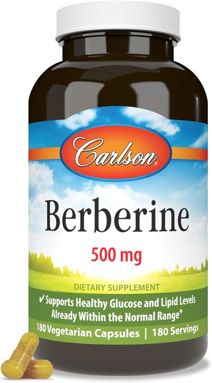 Carlson Berberine, Plant-Based, Sustainably Sourced from The Barberry Bush, Lipid Support, 60 Vegetarian Capsules