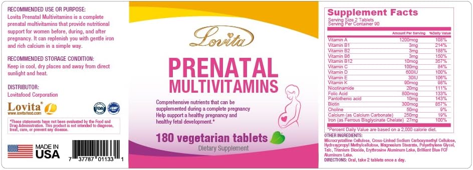 LOVITA Prenatal Multivitamins – 180 Vegetarian Tablets - görsel 7