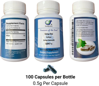 Indigo - Qing Dai Capsules (1:1 Herbal Extracts, 100 Capsules)