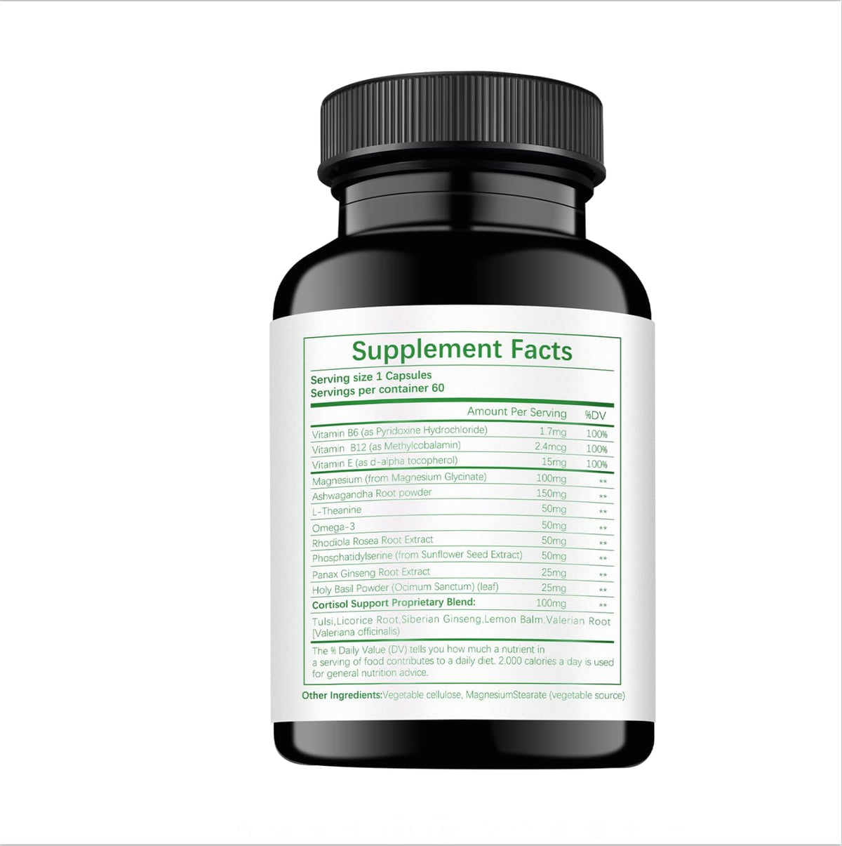HABIZIYA Cortisol Support Supplement – 15-in-1 Hormone Balance with Magnesium Glycinate, Ashwagandha, L-Theanine – 60 Capsules - görsel 7