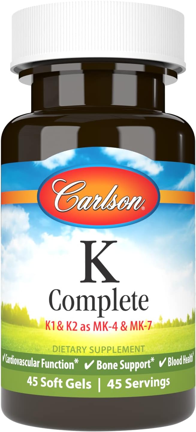 Carlson K Complete - Vitamin K1 & K2 (MK-4 & MK-7) - Supports Bone & Heart Health - 45 Softgels - görsel 1