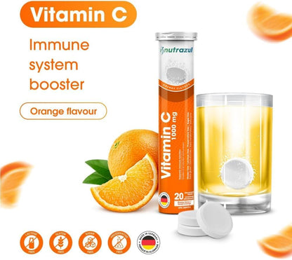 nutrazul Vitamin C 1000mg Effervescent Tablets, Orange Flavour, 20 Count (Pack of 3)