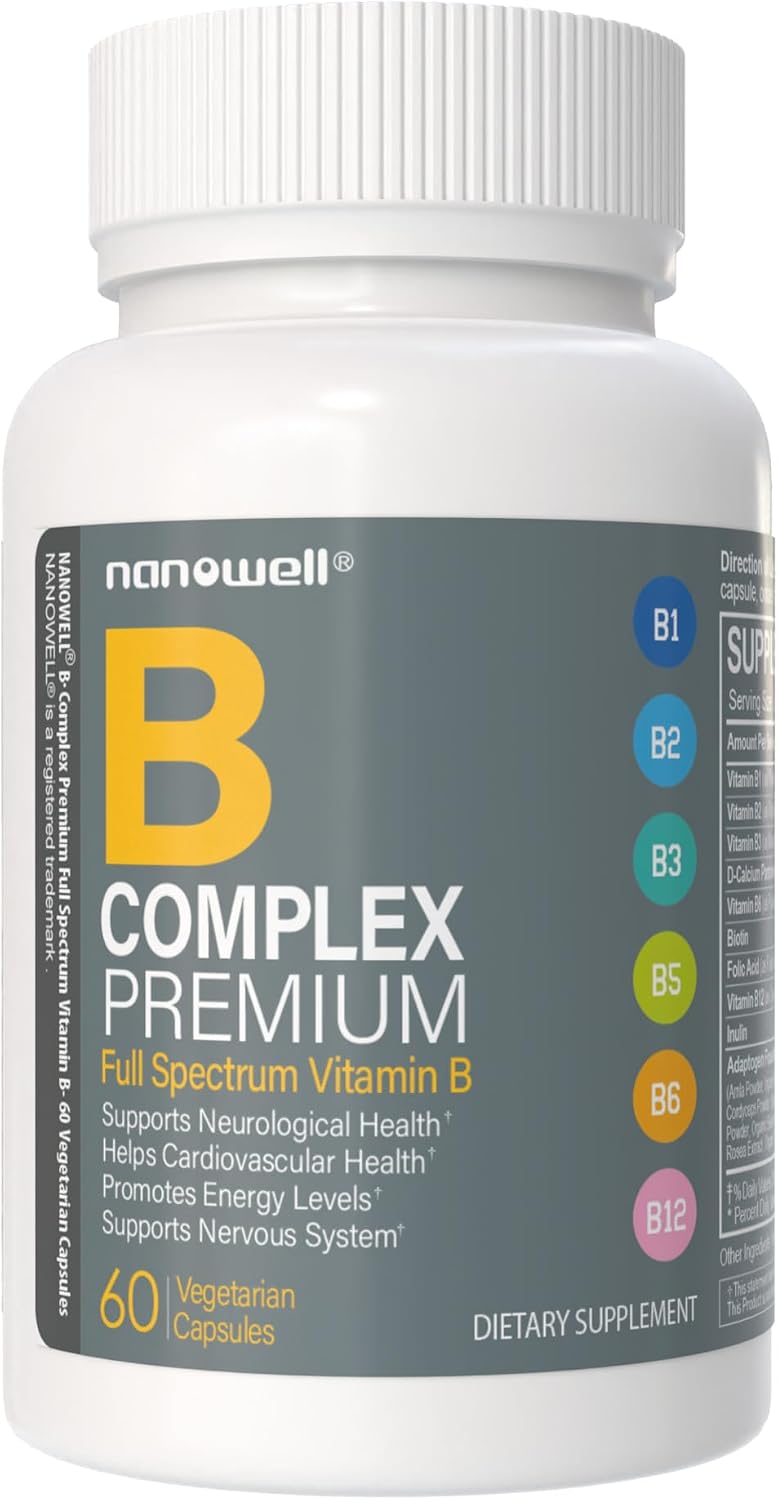 NANOWELL B Complex Premium - Full Spectrum B Vitamins with Adaptogens, 60 Capsules - görsel 1