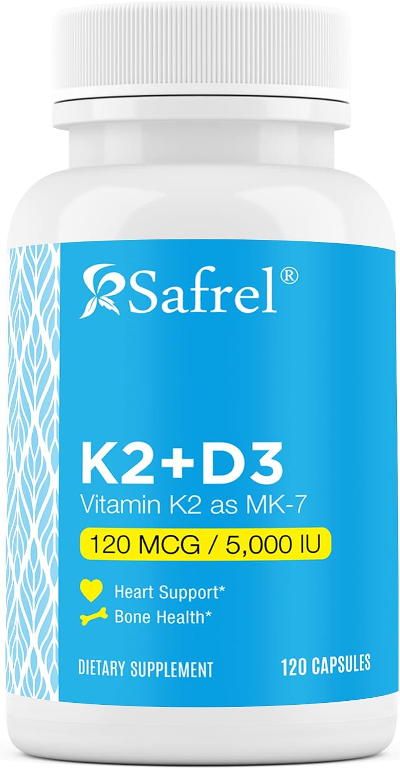 Safrel Vitamin K2 (MK7) 120 mcg + D3 5000 IU per Capsule, Bone, Immune & Heart Health, 120 Capsules - görsel 1