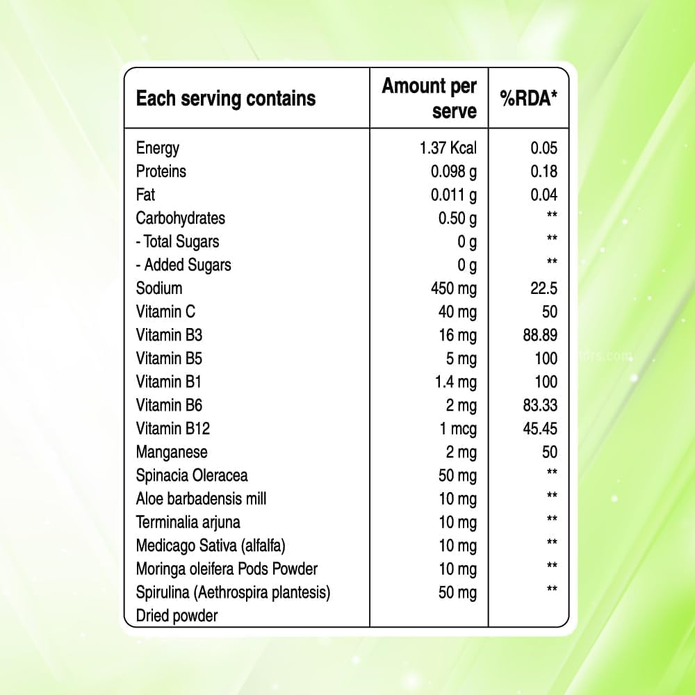 Pure Nutrition Super Greens Effervescent Tablets | 40 Count (20x2) | with Moringa, Spirulina, Arjuna Leaf & B Vitamins - görsel 2