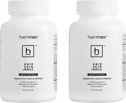 Hairmax Hair, Skin and Nails Food Supplement – 2500mcg Biotin with DHT Blocker, MSM & Antioxidants (Pack of 2)