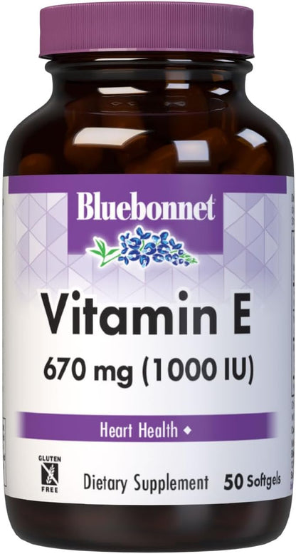 Bluebonnet Vitamin E 1000 IU Mixed Tocopherol Softgels, 50 Capsules