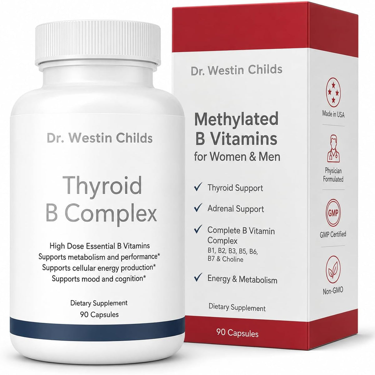 Dr. Westin Childs Thyroid B Complex – Vitamin Capsules for Women and Men, Methylated Supplement with Methylfolate, B12 Adenosylcobalamin, B1, B2, B3, B5, B6, B7, for MTHFR, Energy, Focus and Thyroid, 60 Capsules - görsel 1