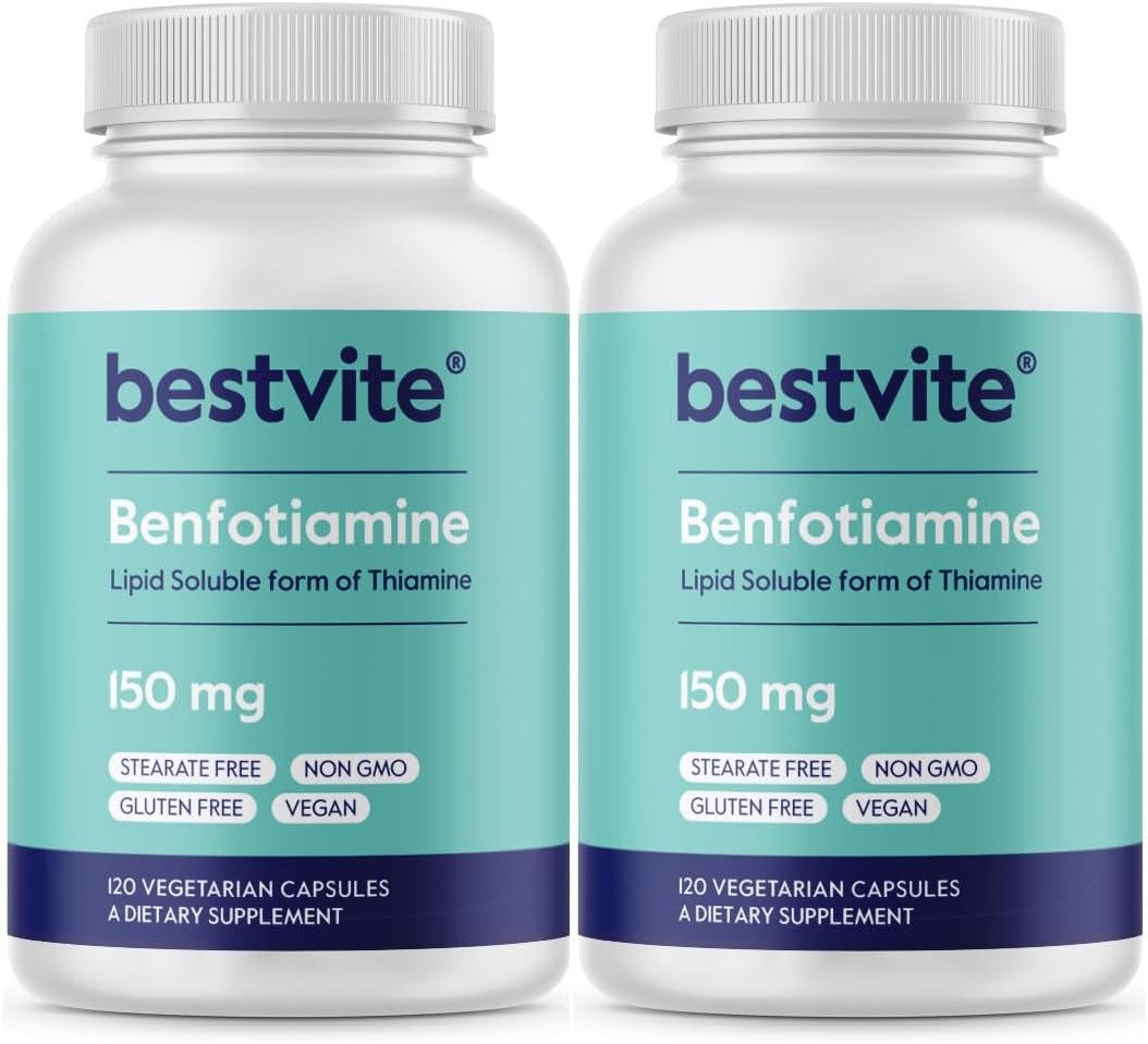 BESTVITE Benfotiamine 150mg (240 Vegetarian Capsules) - Bio-available Vitamin B1 Supplement - görsel 1