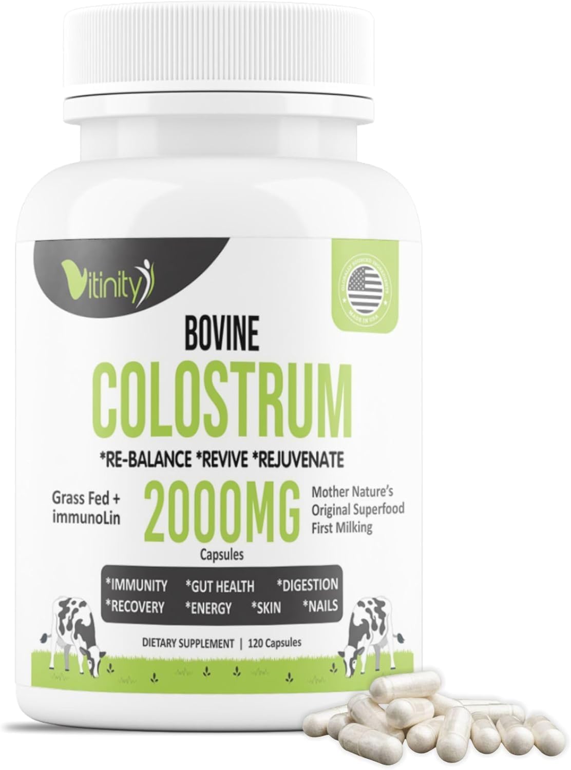 VITINITY Grass-fed Bovine Colostrum Capsules – Natural IgG Supplement for Digestive Health, Immune Support & Muscle Recovery (120 Capsules) - görsel 1