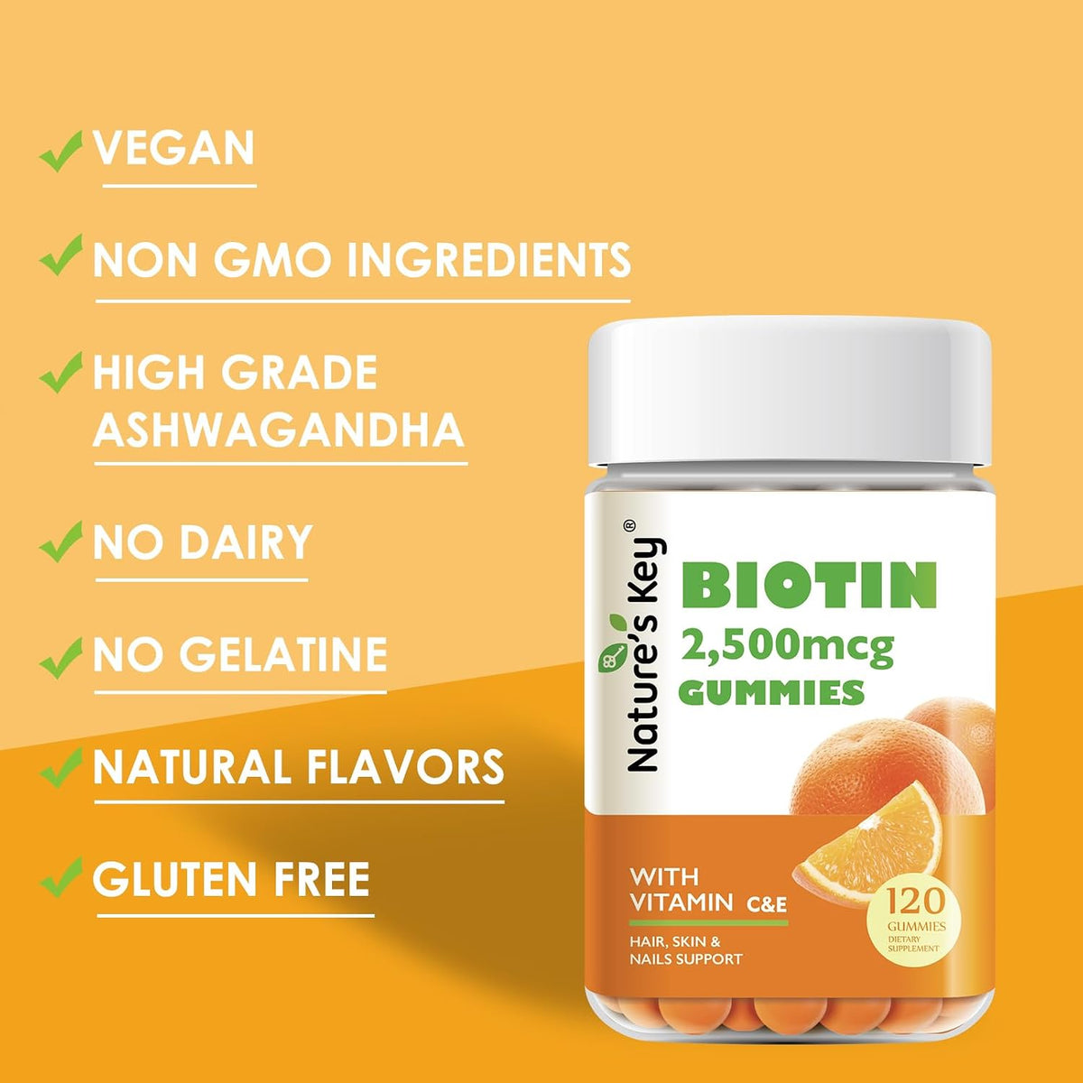 Nature's Key Biotin Gummies with Vitamin C and E – Hair, Skin and Nails Support - görsel 6