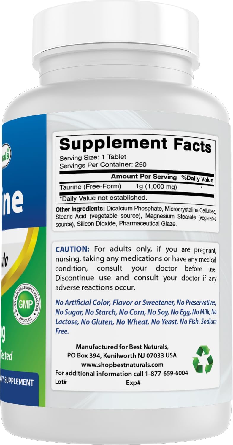 Best Naturals Taurine 1000mg, 250 Tablets (Pack of 2) - görsel 6