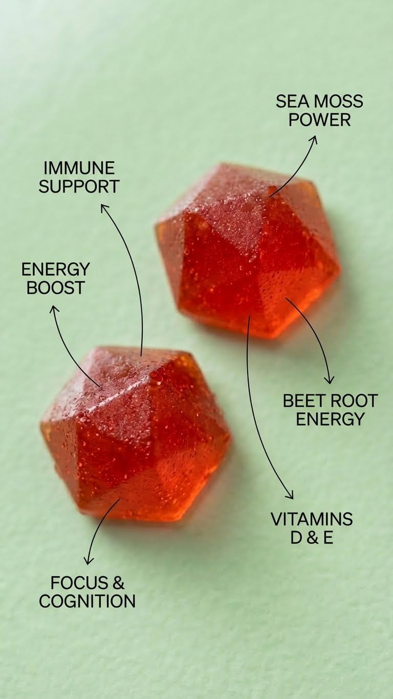 BDE Wildcrafted Sea Moss Gummy - Multivitamin with Maca Root, Beets, Lion's Mane, Vitamin D+E, Zinc - 60 Gummies - görsel 7