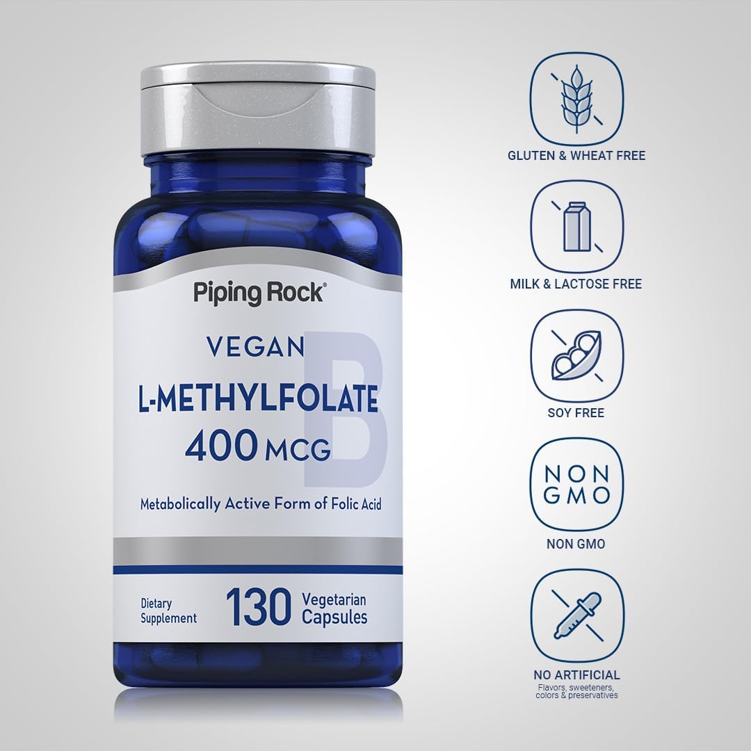 Piping Rock L-Methylfolate Supplement, 400 mcg, 130 Capsules - görsel 3