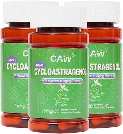 CAW Nano Cycloastragenol 25 mg – Enhanced Absorption & Telomerase Support – 90 Capsules (3 Bottles)