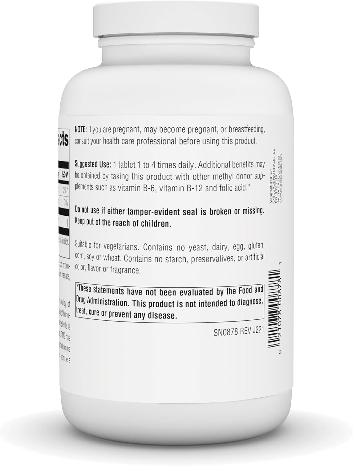 Source Naturals TMG, Trimethylglycine (Anhydrous Betaine) - 750 mg - 240 Vegetarian Tablets - görsel 3