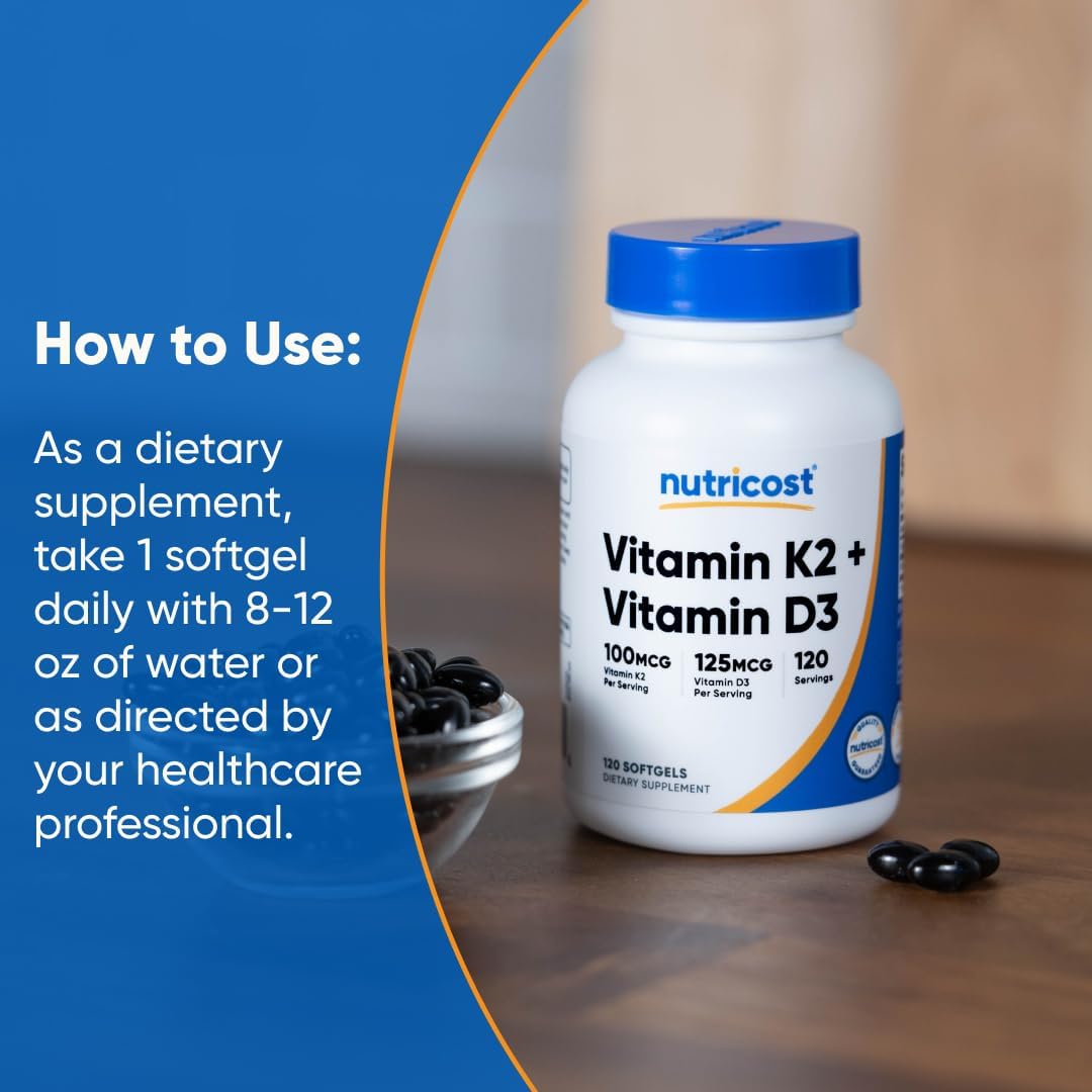 Nutricost Vitamin D3 + K2 (5000 IU D3 / – 100 mcg Vitamin K2 (MK-7): The MK-7 form has a longer half-life for – Image 7