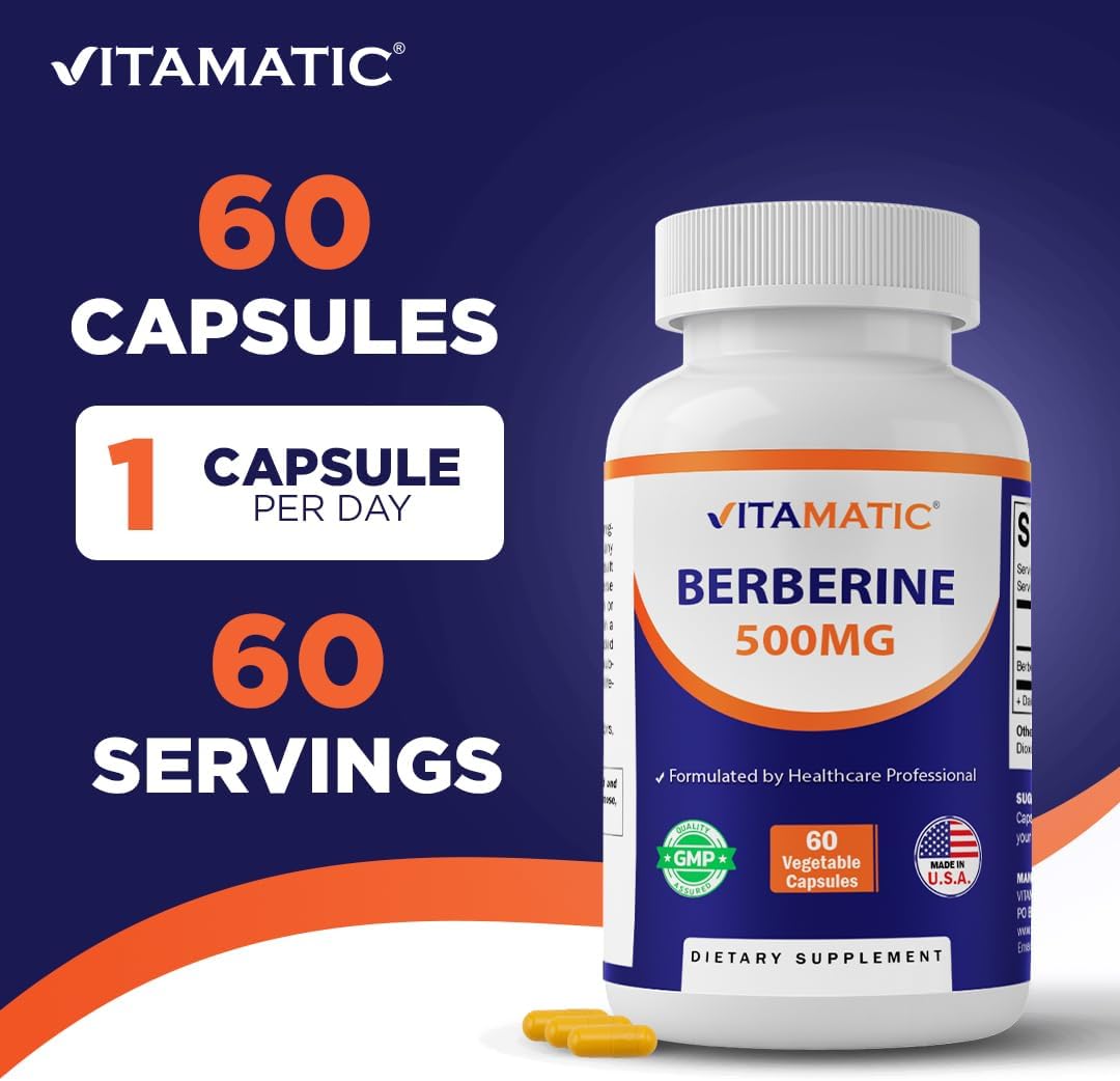 Vitamatic Berberine Supplement 500mg - 60 Vegetable Capsules - 2 Bottles - görsel 5