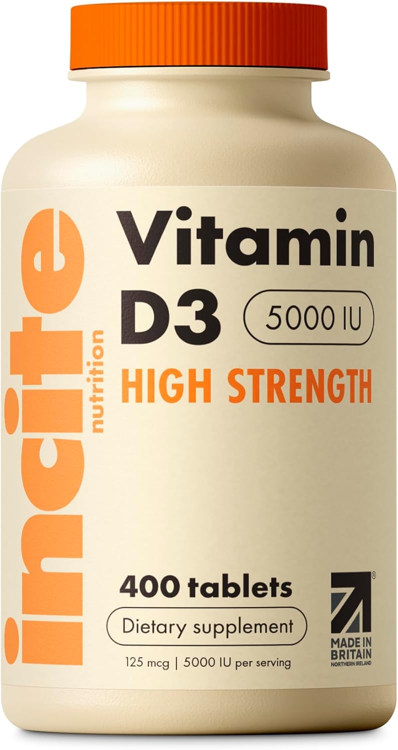 Incite Nutrition Vitamin D 5000 IU - 400 Micro Tablets - High Strength D3 - Vegetarian Supplement - görsel 1
