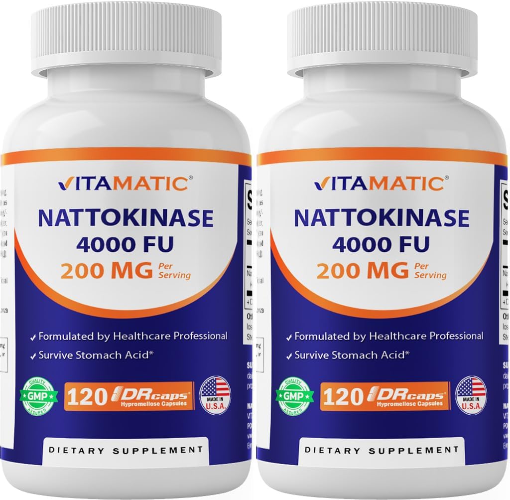 Vitamatic Nattokinase 4,000 FU – 120 Delayed-Release Capsules – Resists Stomach Acid – Non-GM & Gluten-free – Made in the USA (2 Pack) - görsel 1