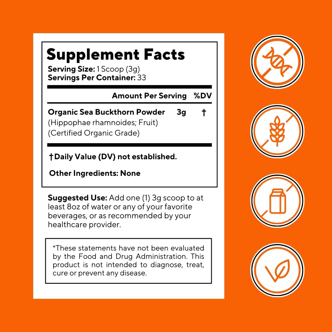 Organic Sea Buckthorn Extract Powder – Natural Omega 7, 3, 6, 9 for Heart, Skin & Immune Support | 100g - görsel 8
