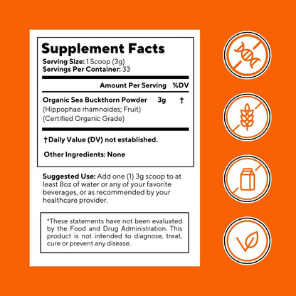 Organic Sea Buckthorn Extract Powder – Natural Omega 7, 3, 6, 9 for Heart, Skin & Immune Support | 100g