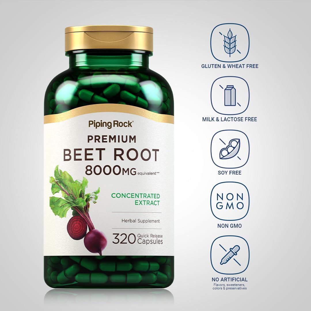 Piping Rock Beet Root Powder Capsules - 320 Capsules - Herbal Extract Supplement with Beta Vulgaris - Non-GM, Gluten-free - görsel 3