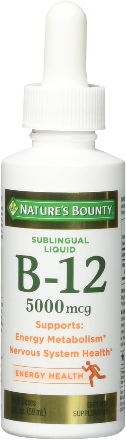Nature's Bounty B-12 5000 mcg Sublingual Liquid, 2 fl oz (approx 59 ml) (Pack of 5) - görsel 1