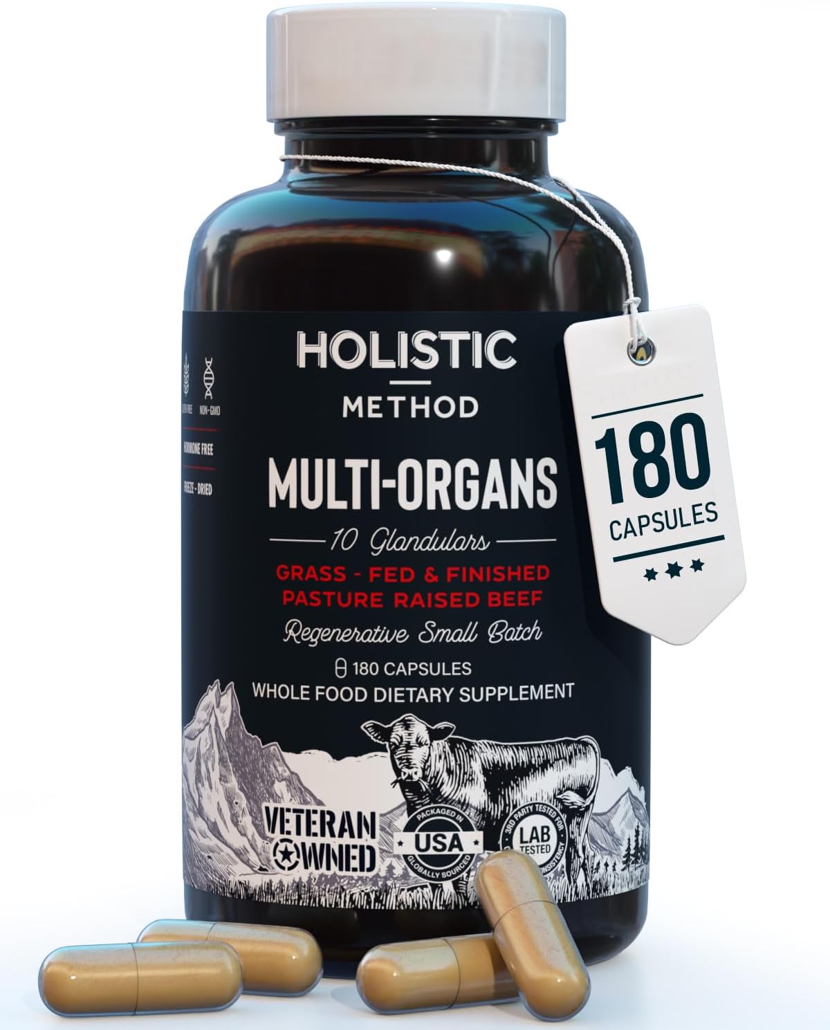 Beef Organ Supplement Complex – 10 Organ Grass-Fed Proprietary Blend: Liver, Marrow, Brain, Thymus, Spleen, Kidney, Colostrum, Heart, Pancreas, Gallbladder – 180 Capsules - görsel 1