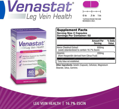 Body Gold Venastat - Leg Vein Support with Horse Chestnut & Diosmin - 60 Vegetarian Capsules