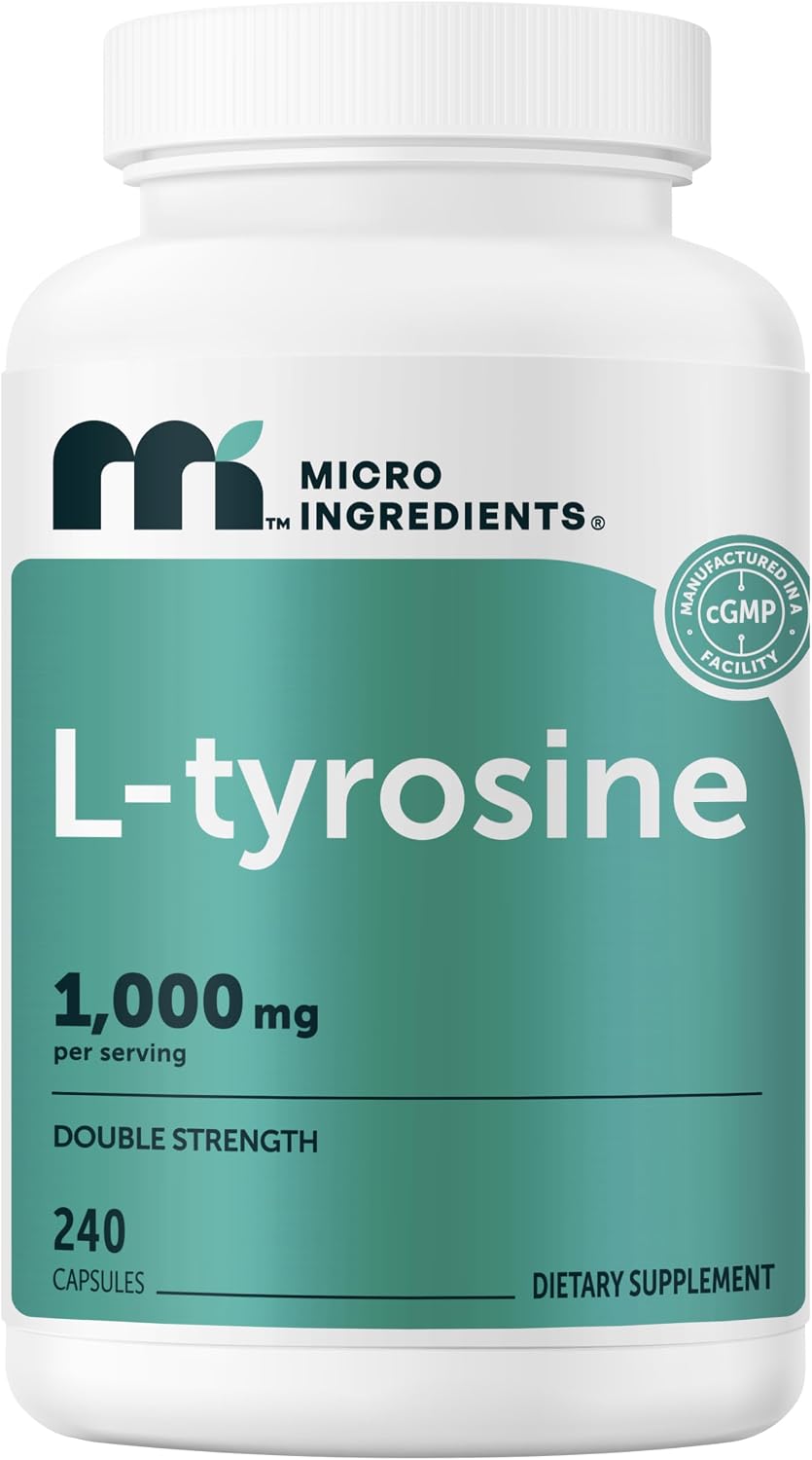 Micro Ingredients L-Tyrosine 1,000 mg, 240 Capsules – Amino Acid Supplement, Non-GM - görsel 1