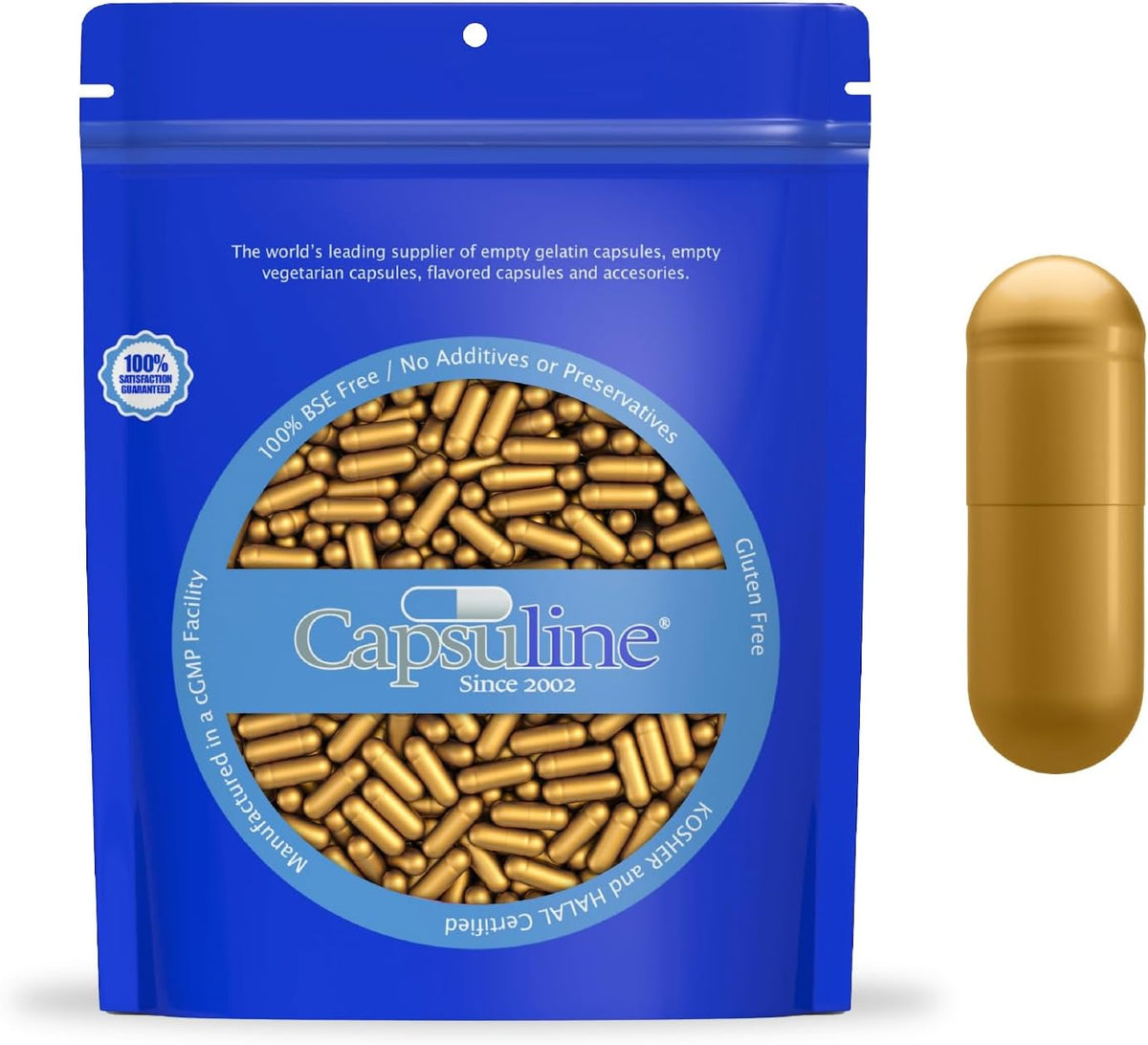 Capsuline Size 0 - Coloured Gold Empty Gelatine Capsules - 1000 Count - görsel 1