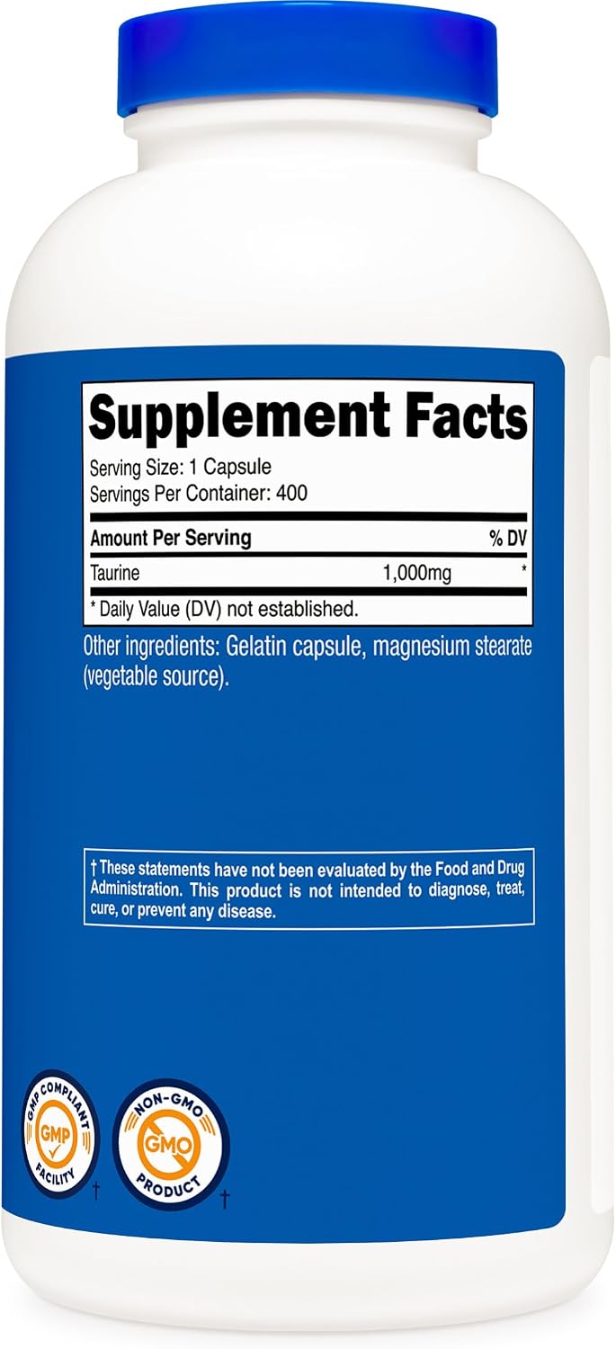 Nutricost Taurine 1000 mg, 400 Capsules - görsel 5