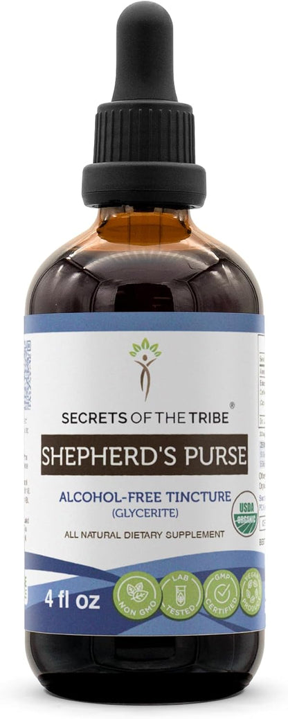 Secrets of the Tribe Shepherd's Purse USDA Organic | Alcohol-Free Extract, High-Potency Herbal Drops | Made from 100% Certified Organic Shepherd's Purse (Capsella Bursa Pastoris) Dried Herb (118 ml)