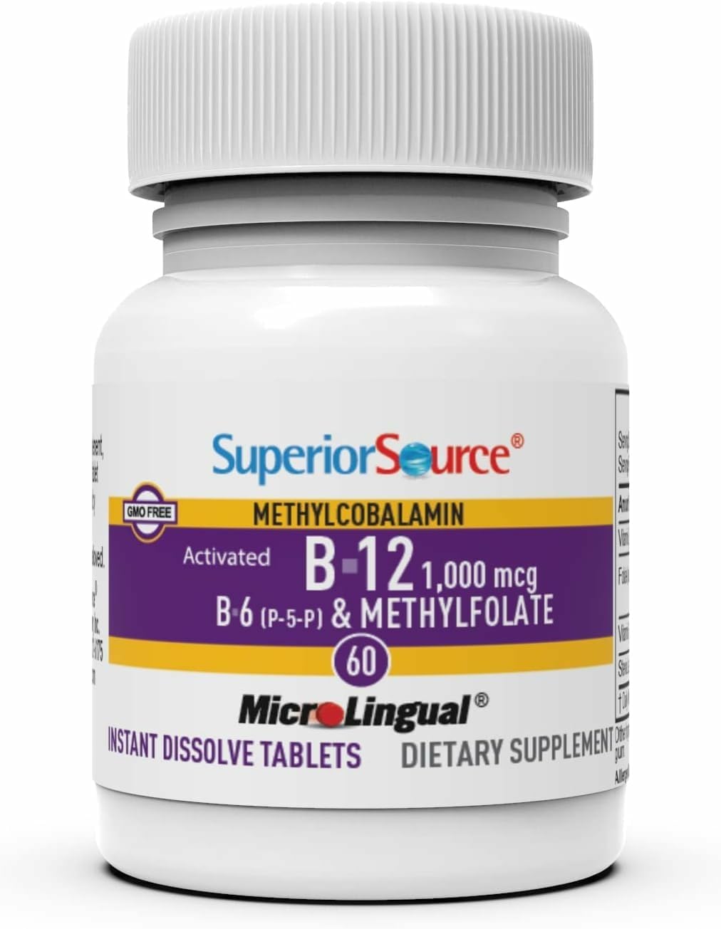 Superior Source Methylcobalamin B12 1000 mcg with B6 and Methylfolate - 60 Sublingual Tablets - görsel 4