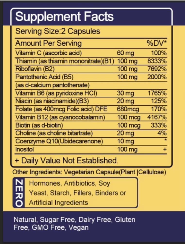 TheraSuva Vitamin B-Complex + CoQ10 + Vitamin C – Max Strength Food Supplement for Energy & Metabolism Support, 2 Month Supply, 120 Softgels - görsel 2