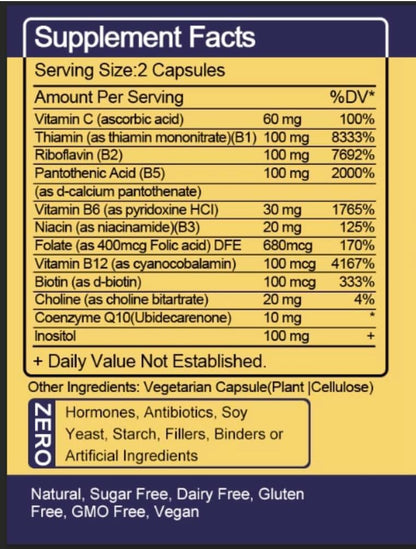 TheraSuva Vitamin B-Complex + CoQ10 + Vitamin C – Max Strength Food Supplement for Energy & Metabolism Support, 2 Month Supply, 120 Softgels