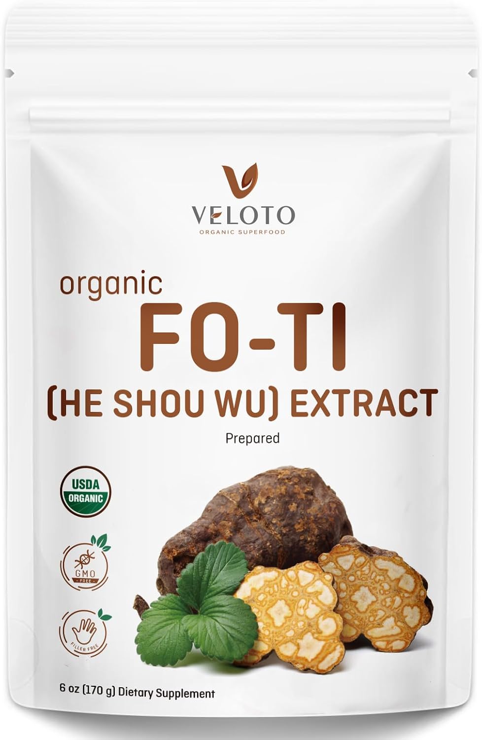 VELOTO Organic He Shou Wu Extract Powder 50:1 – Pure Fo-Ti Herbal Supplement, No Fillers, Vegan, Traditionally Used for Hair, Vitality & Antioxidant Superfood (170g) - görsel 1